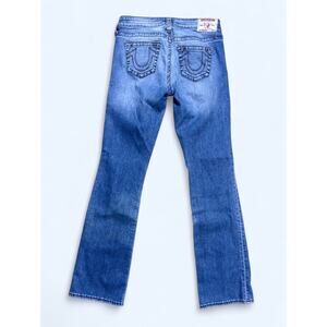 True Religion Low Rise Medium Wash Bootcut Jeans Horseshoe Pockets Size 29